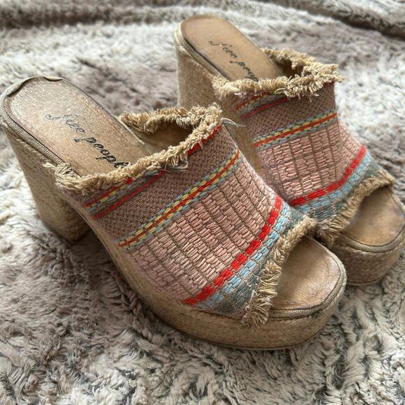 Free People Key West Woven Jute Slip On Open Toe Platform Sandals Sz 38(7.5-8) - Picture 1 of 6